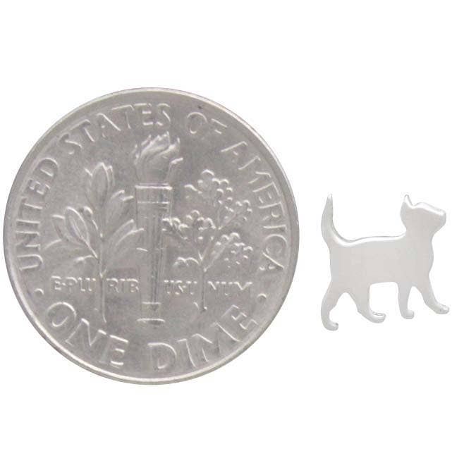 Sterling Silver Curious Kitten Post Earrings 8x9mm