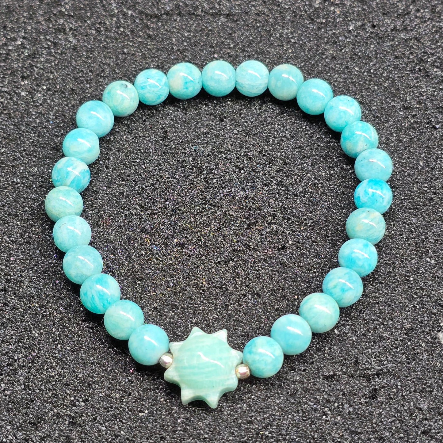 Amazonite 7mm Beaded Bracelet with Amazonite Sun Face Focal
