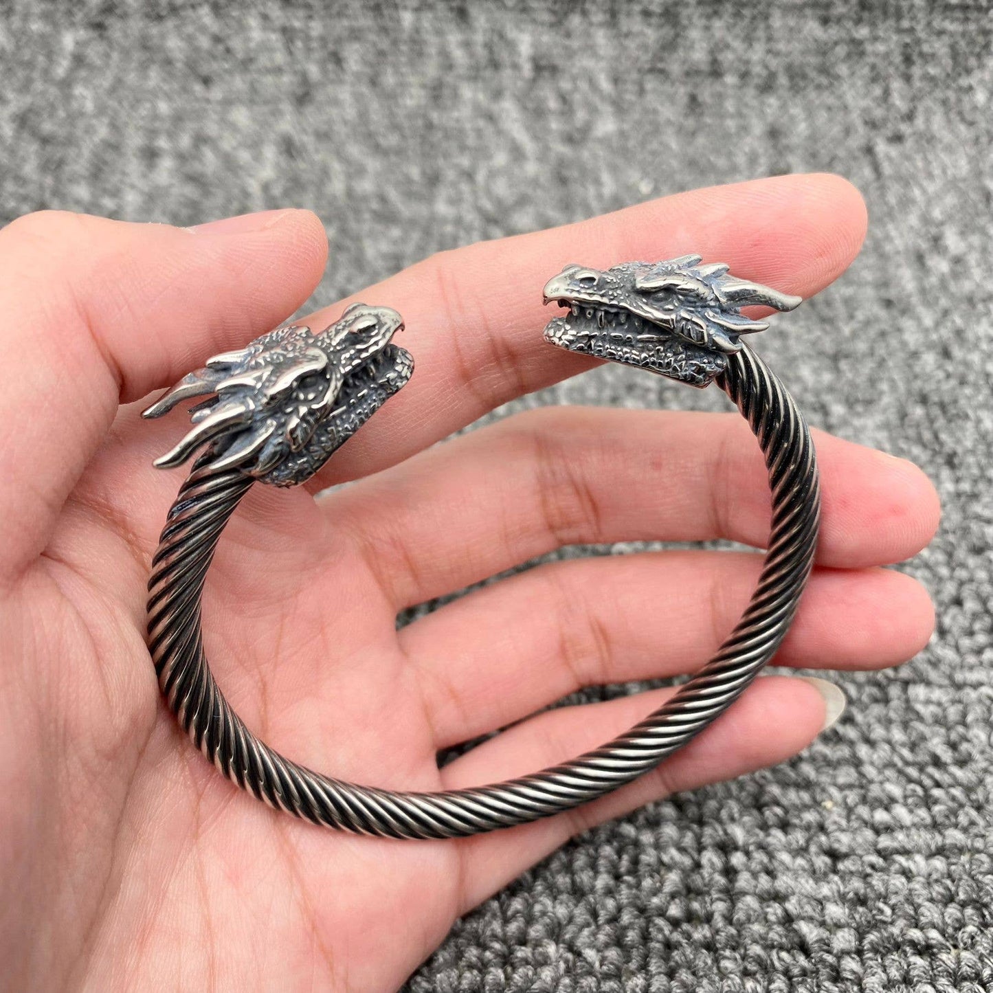 Double Dragon Head Stainless Steel Cuff Bangle, Unisex