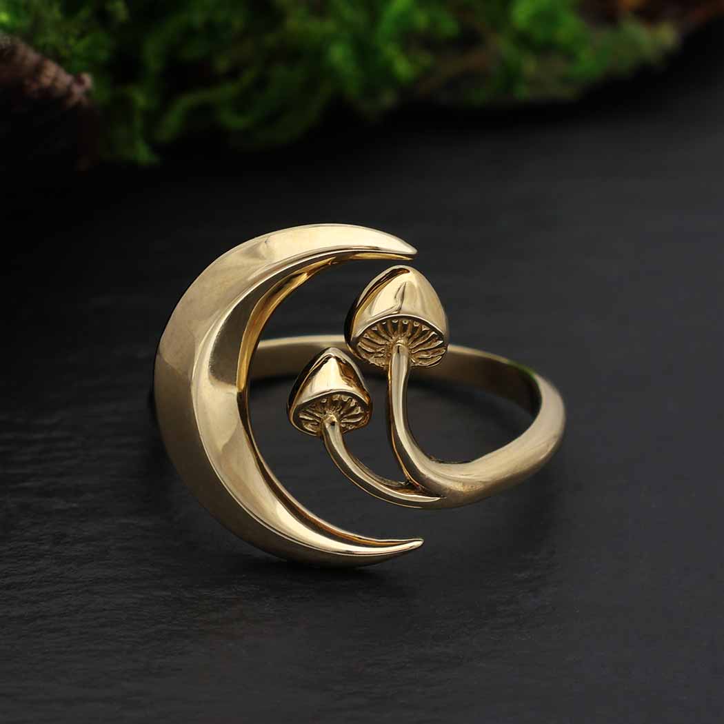 Moon and Mushroom Adjustable Ring: Sterling Silver
