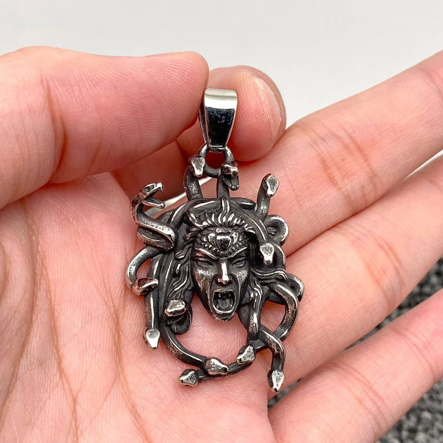 Stainless Steel Roaring Medusa Charm Pendant