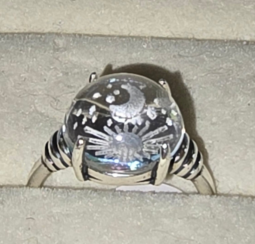 Clear Quartz Laser Moon Star Ring