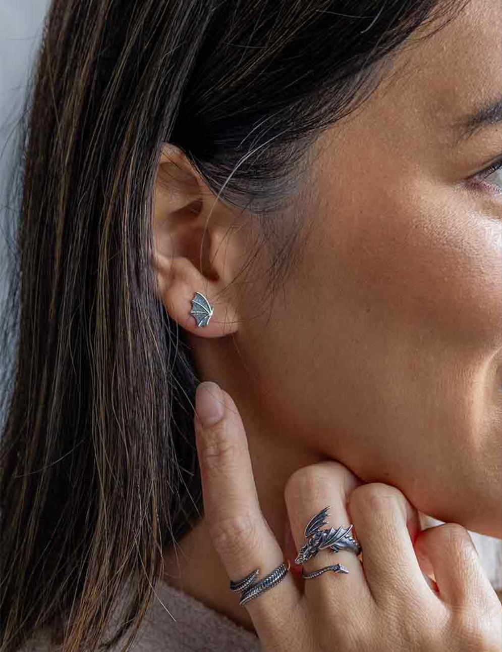 Sterling Silver Dragon Wing Post Earrings 10x8mm