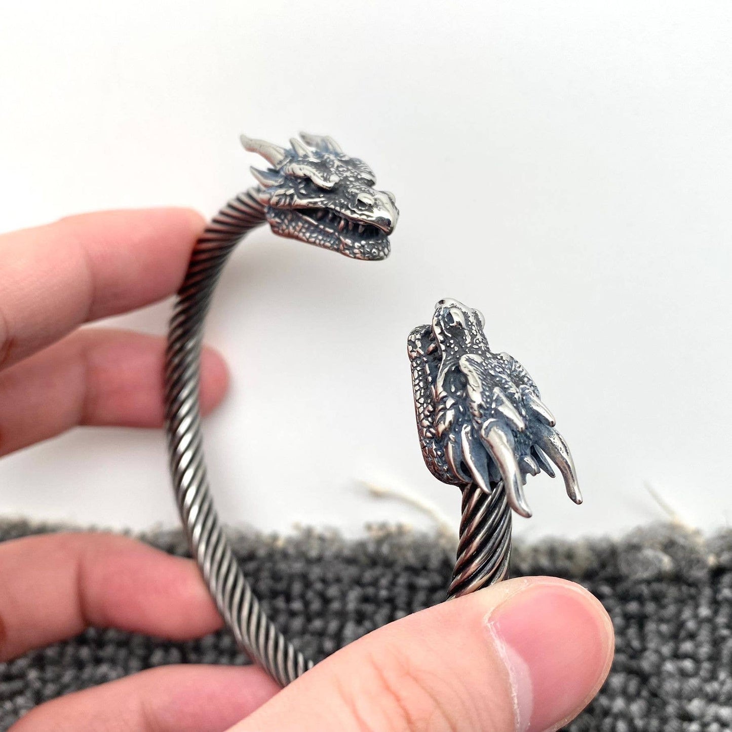 Double Dragon Head Stainless Steel Cuff Bangle, Unisex