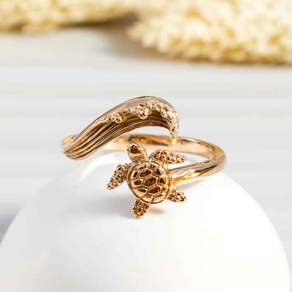 Sterling Silver Sea Turtle & Wave Adjustable Ring: Sterling Silver