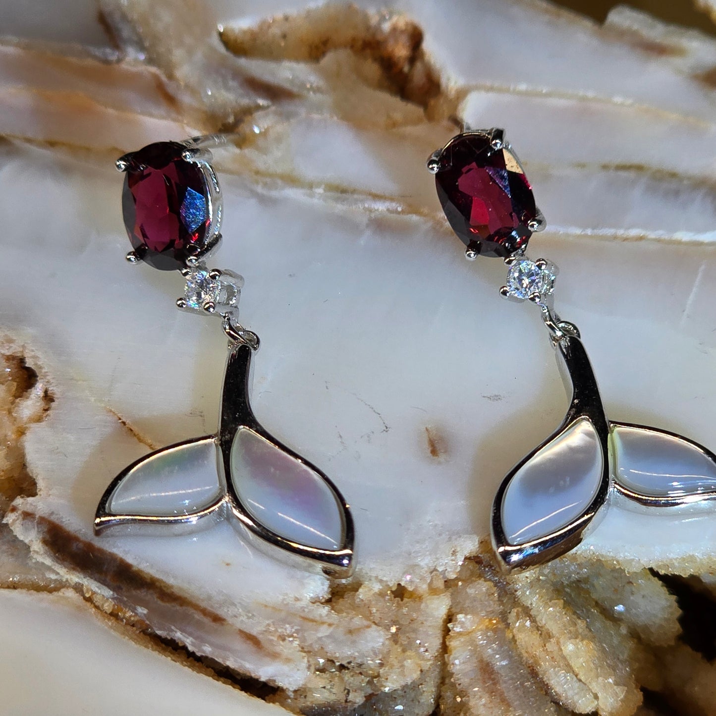 Garnet & Mother of Pearl Earrings