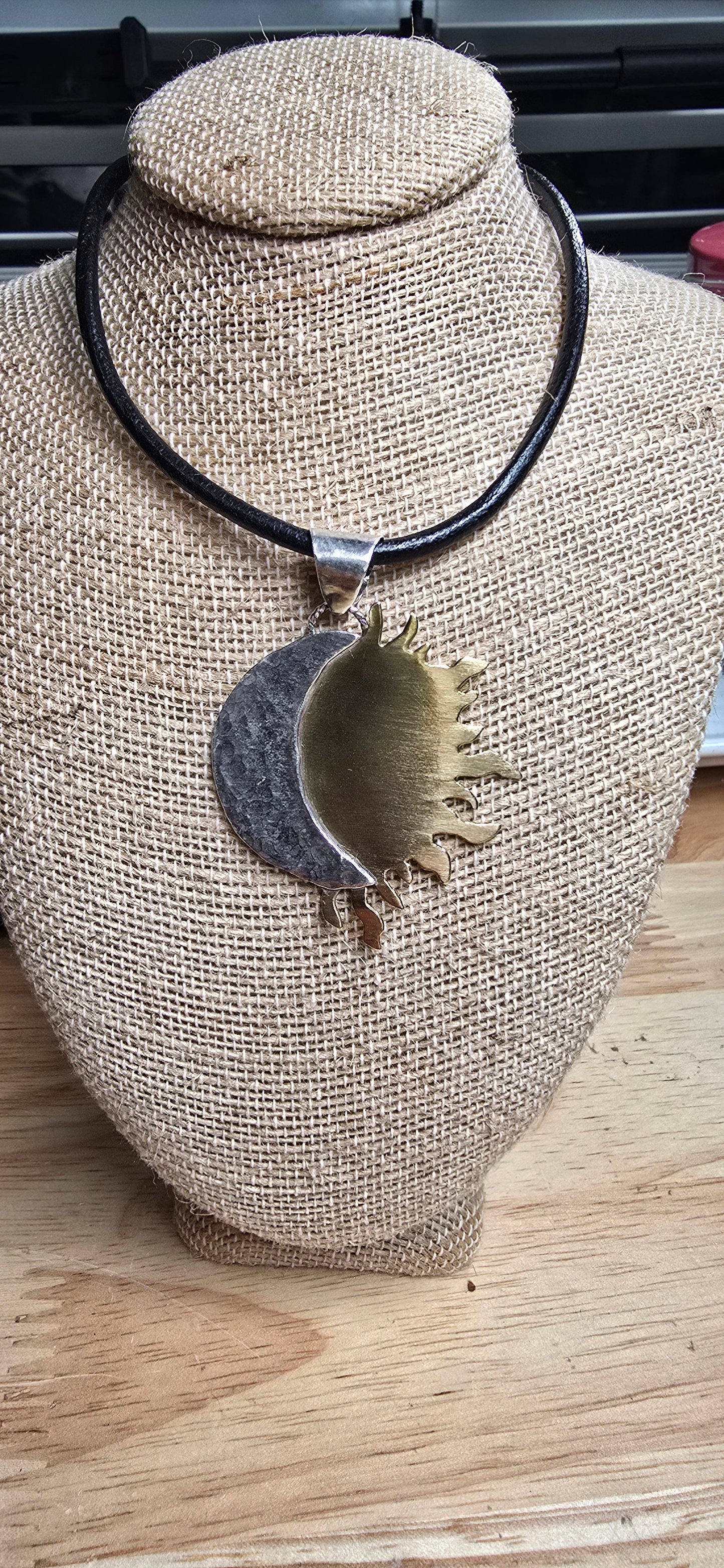 Sterling Silver & Brass Eclipse Moon & Sun Pendant