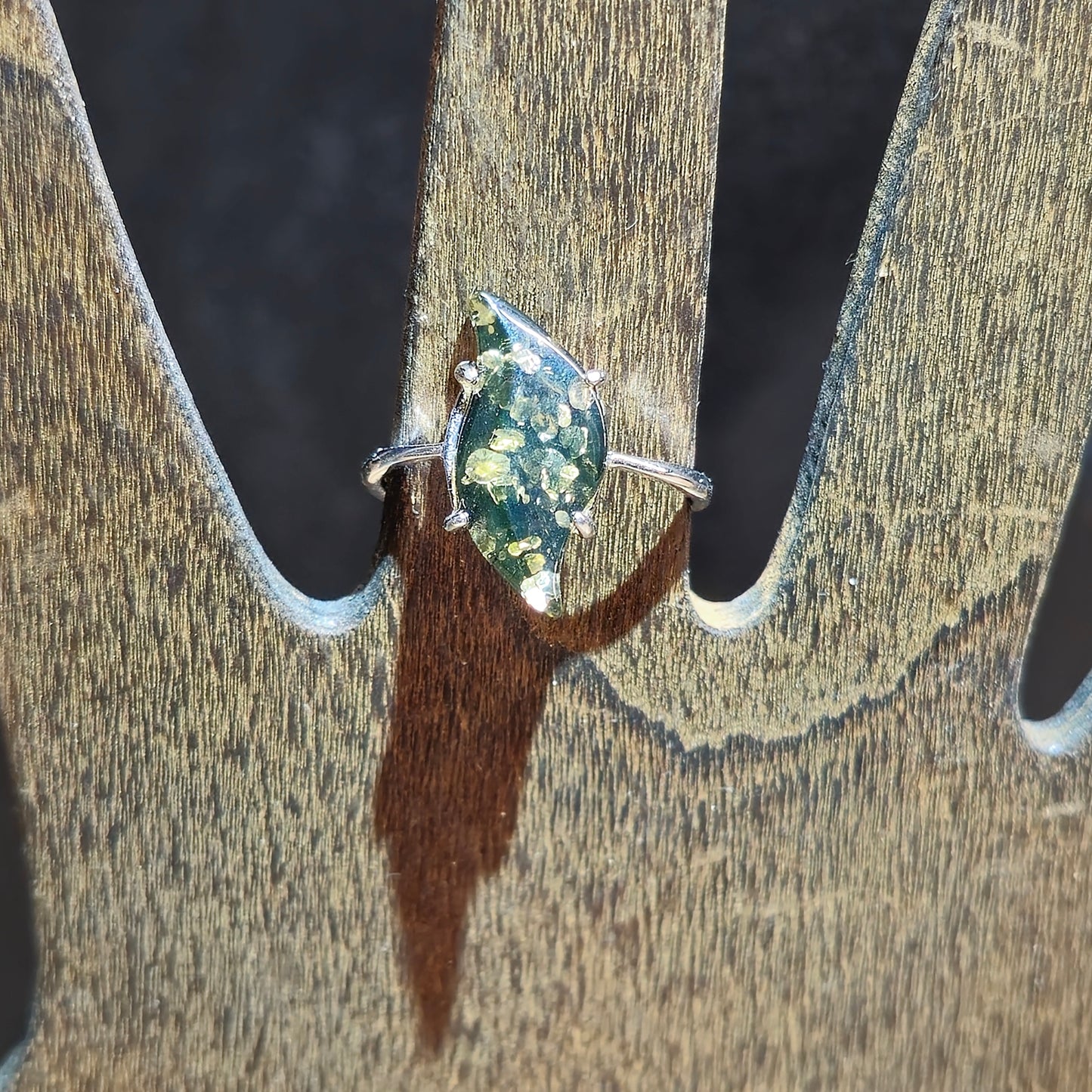 Freeform Green Amber Ring