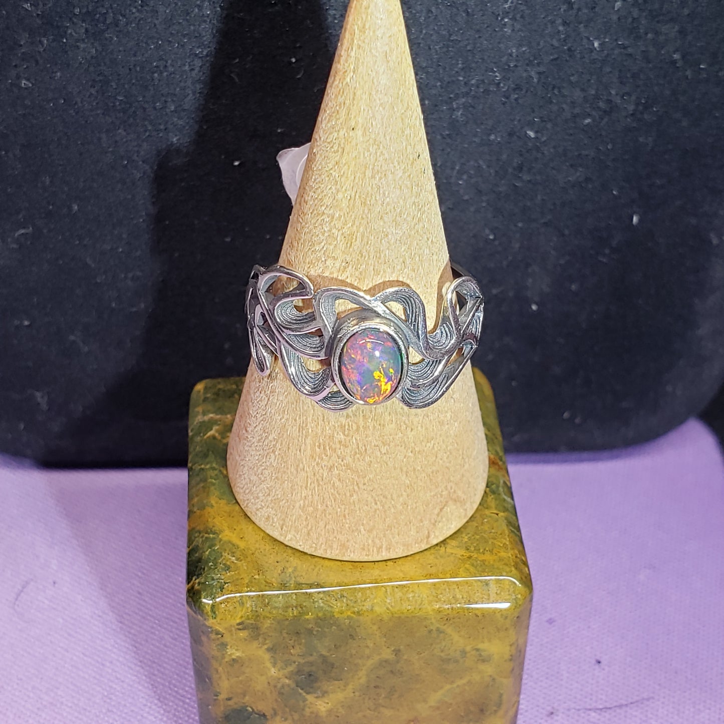 Black Opal Swirls Ring