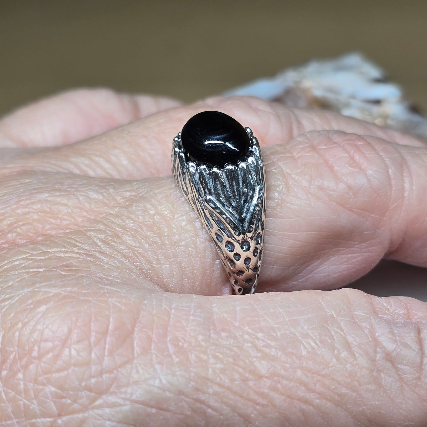 Hypersthene Cabochon E/W Ring,  Sterling Silver