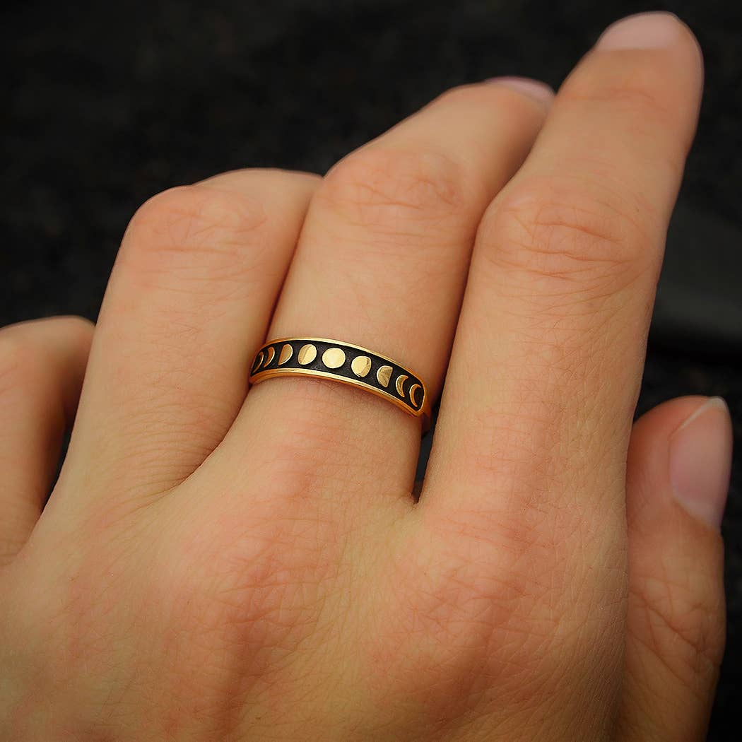 Sterling Silver or Bronze Moon Phases Ring: Recycled Sterling Silver / 9