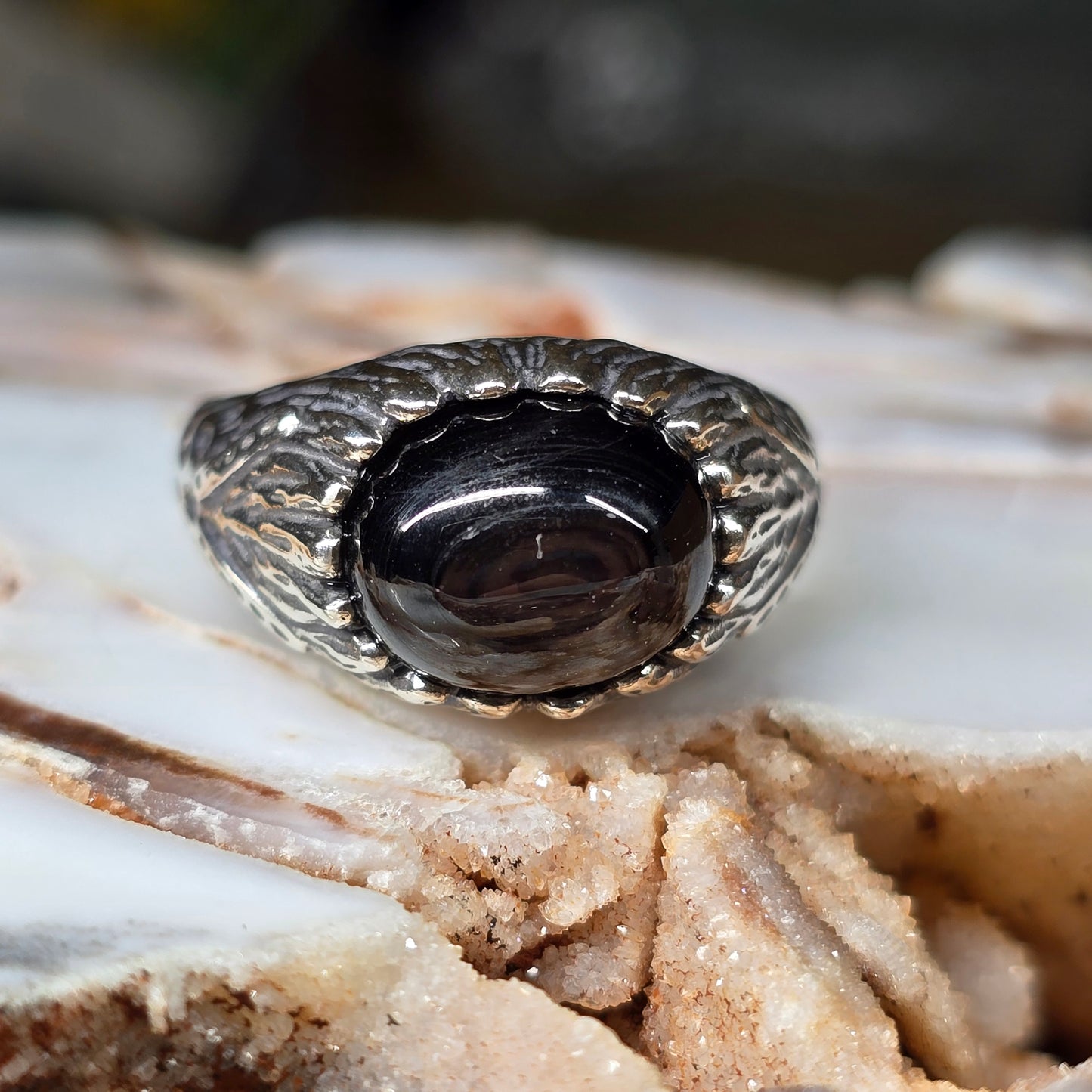 Hypersthene Cabochon E/W Ring,  Sterling Silver