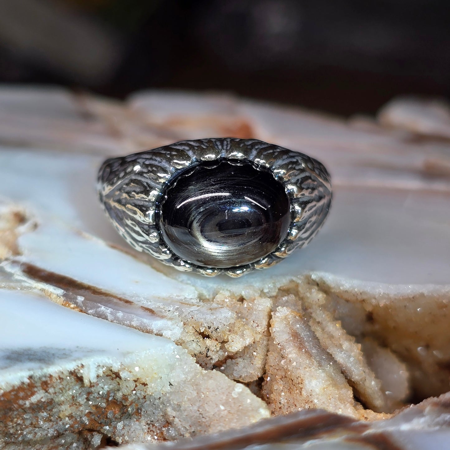 Hypersthene Cabochon E/W Ring,  Sterling Silver