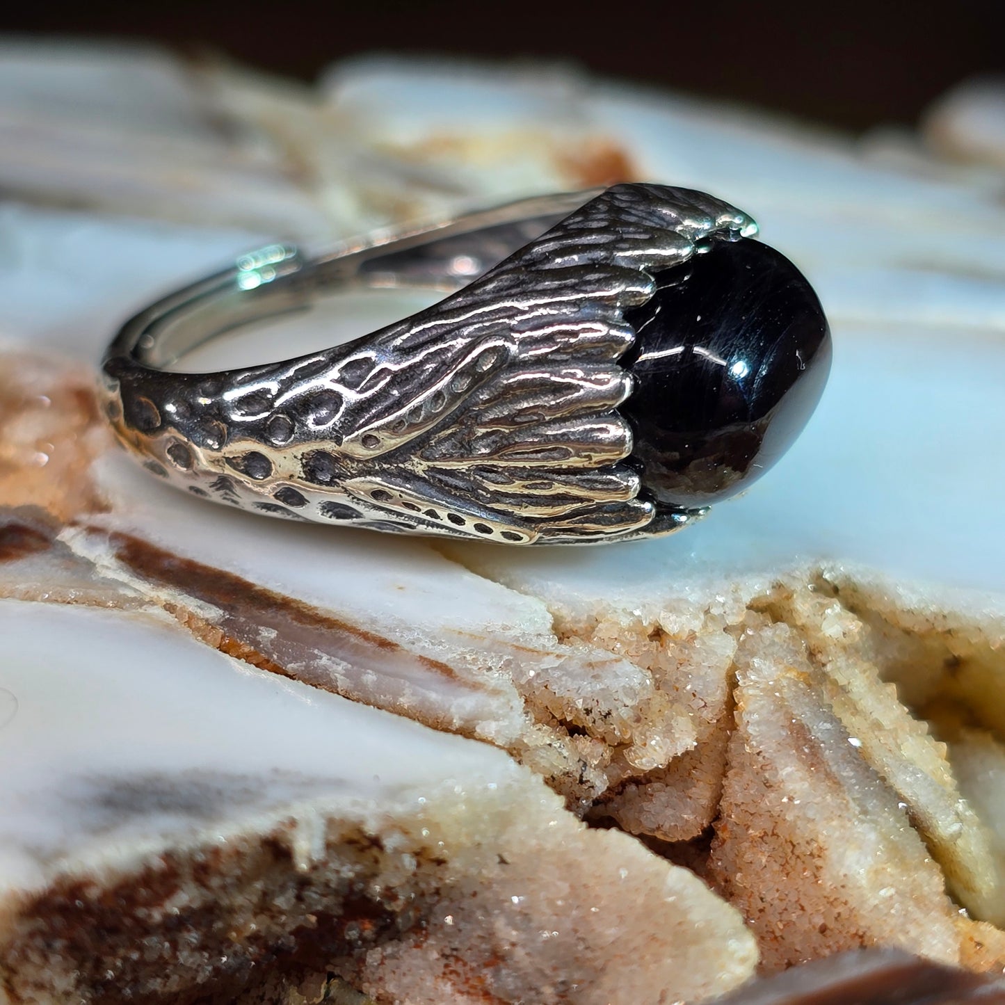 Hypersthene Cabochon E/W Ring,  Sterling Silver