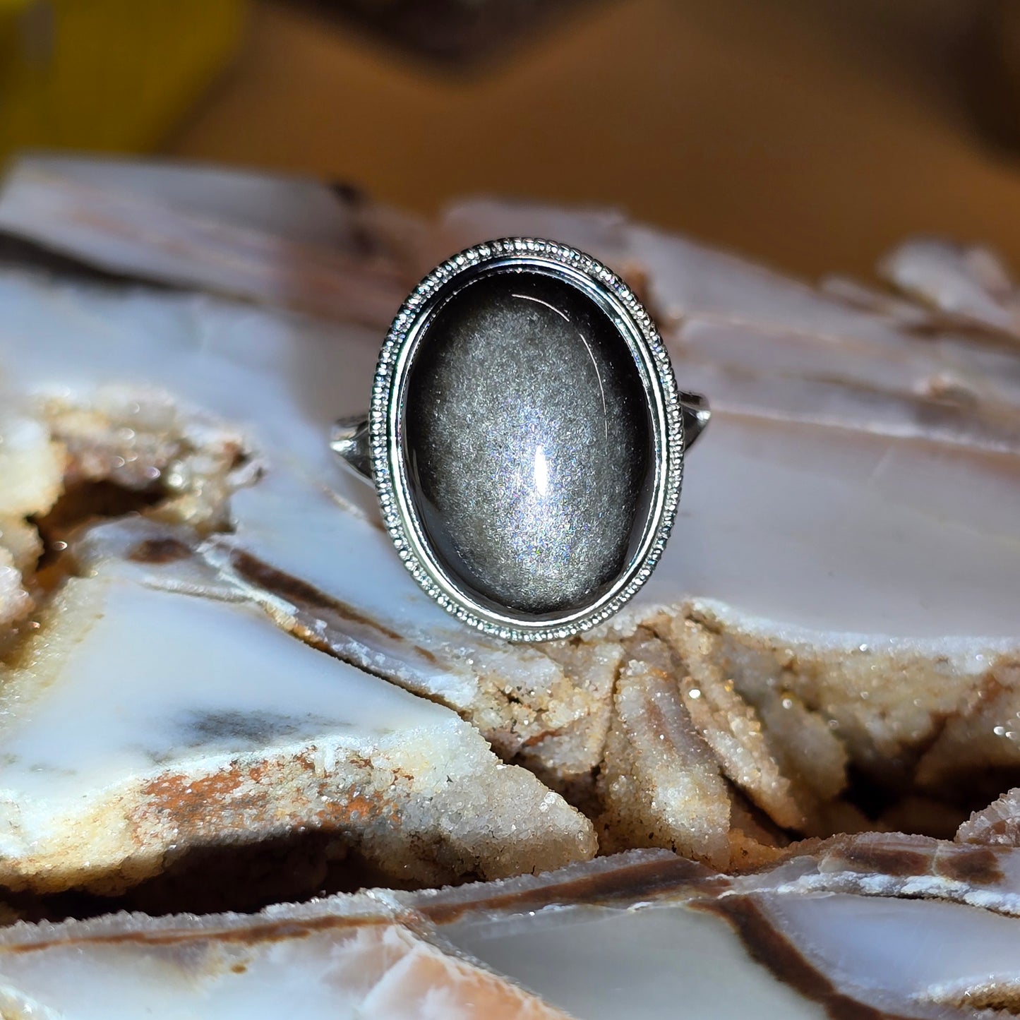 Silver Obsidian Oval Ring