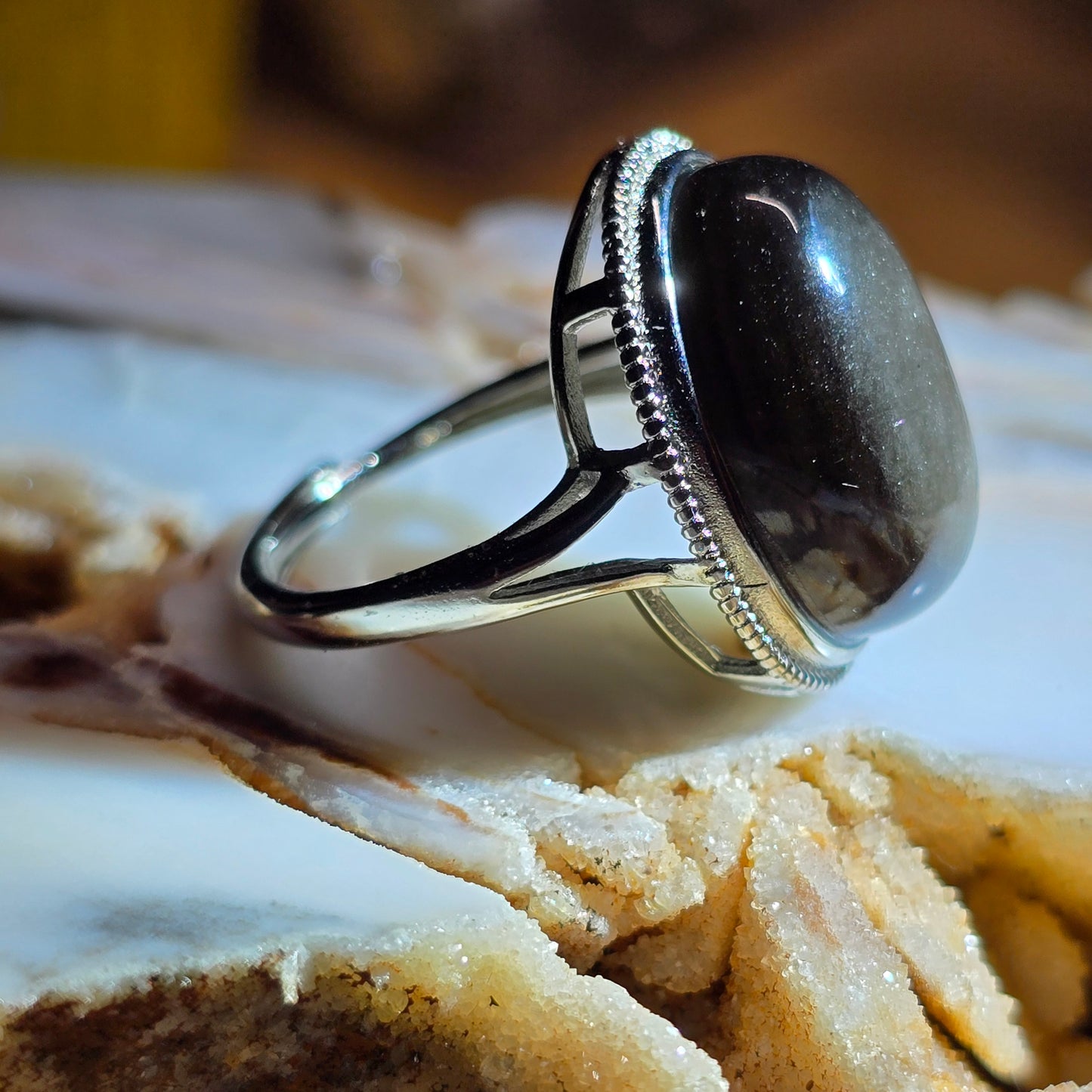 Silver Obsidian Oval Ring