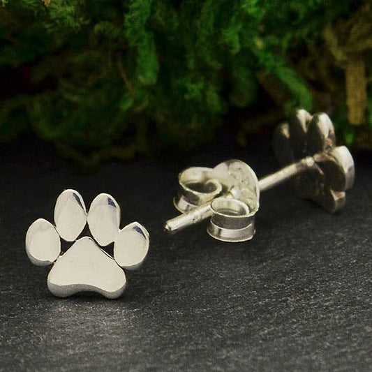 Paw Print Post Earrings 6x7mm: Recycled Sterling Silver