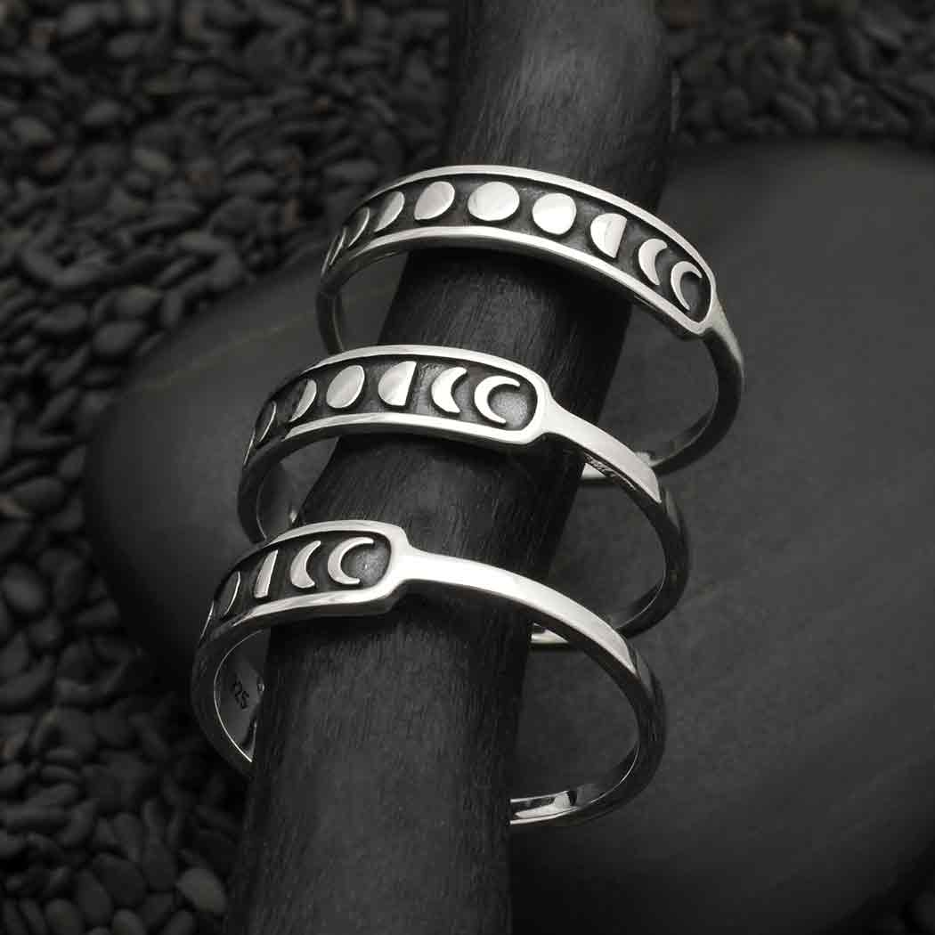 Sterling Silver or Bronze Moon Phases Ring: Recycled Sterling Silver / 9