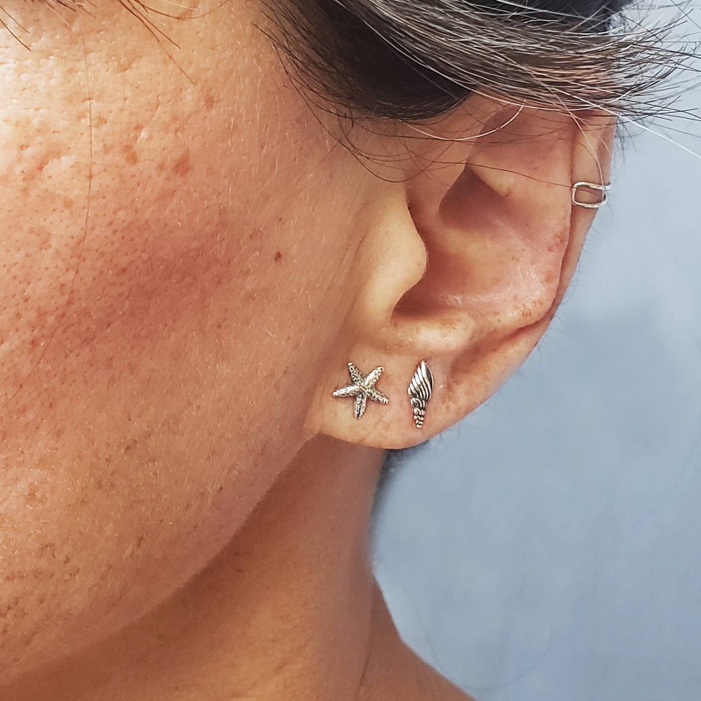 Sterling Silver Stud Earrings - Starfish 8x7mm