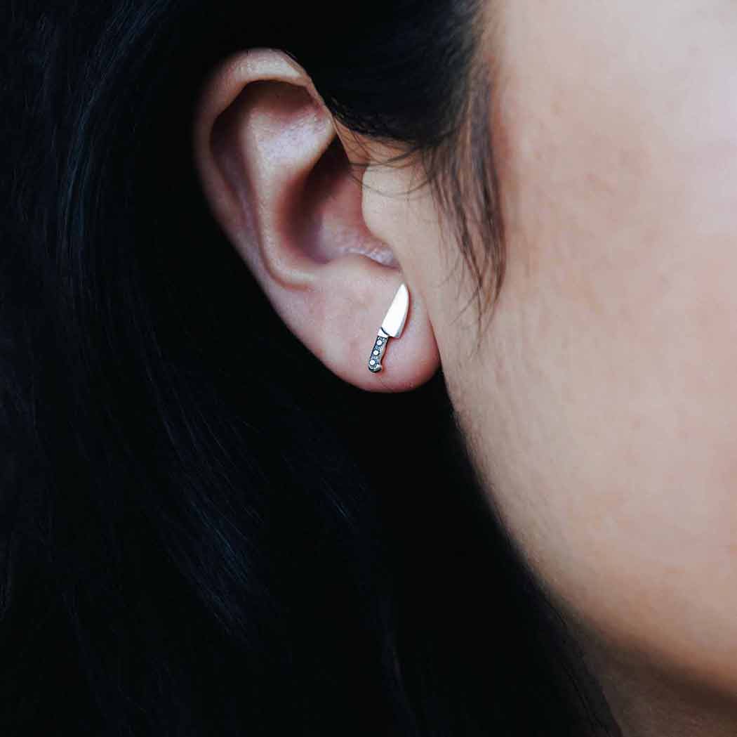 Sterling Silver or Bronze Kitchen Knife Post Earrings 13x3mm: Sterling Silver