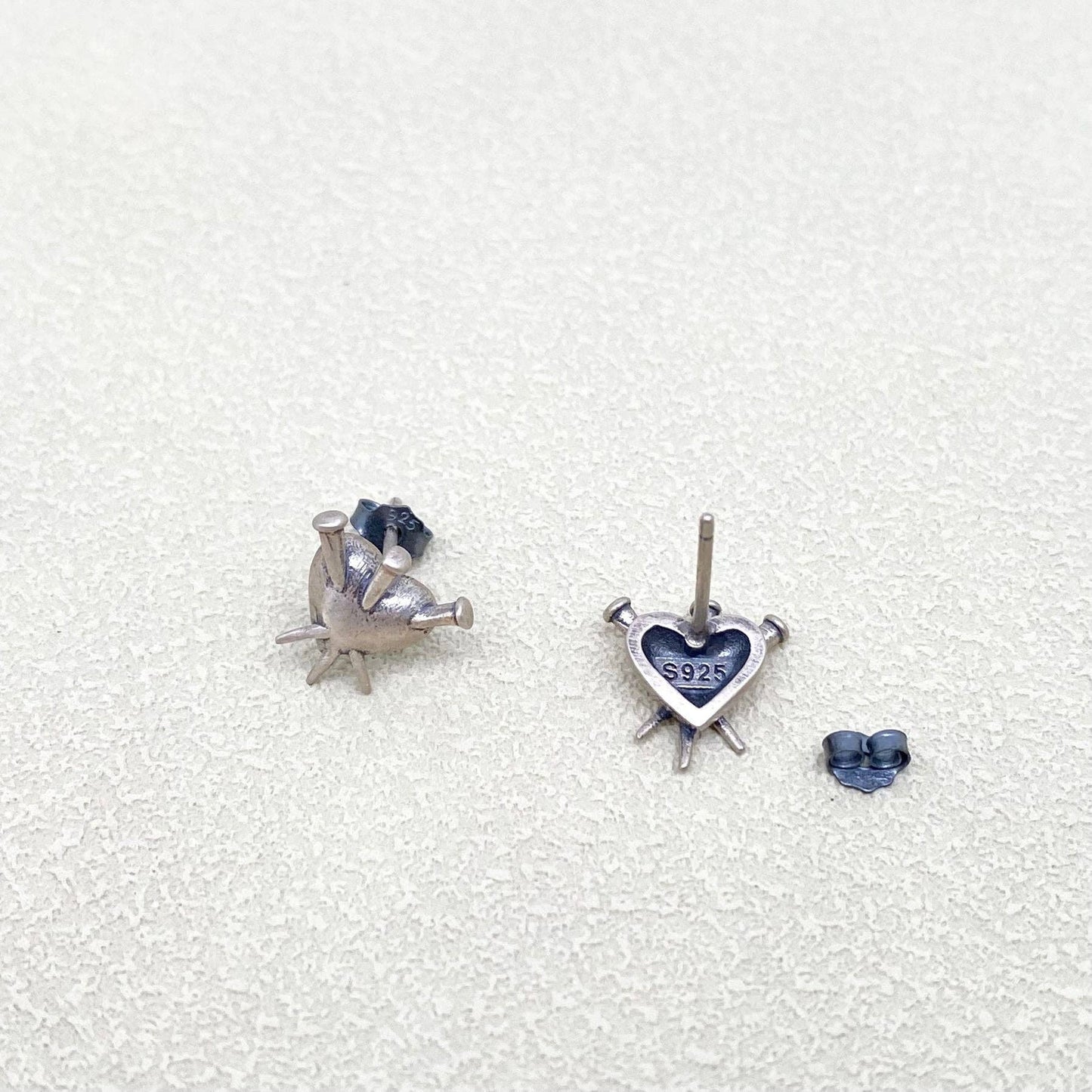 S925 Sterling Silver Gothic Nail Puncture Heart Ear Studs