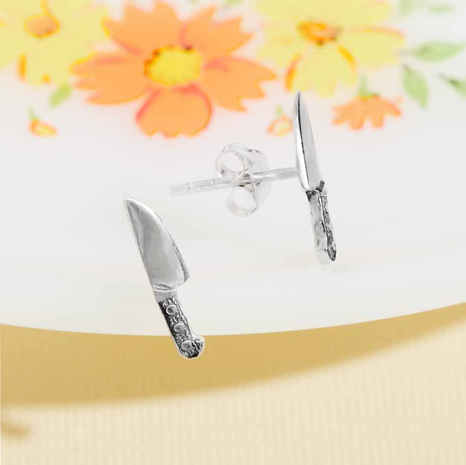 Sterling Silver or Bronze Kitchen Knife Post Earrings 13x3mm: Sterling Silver