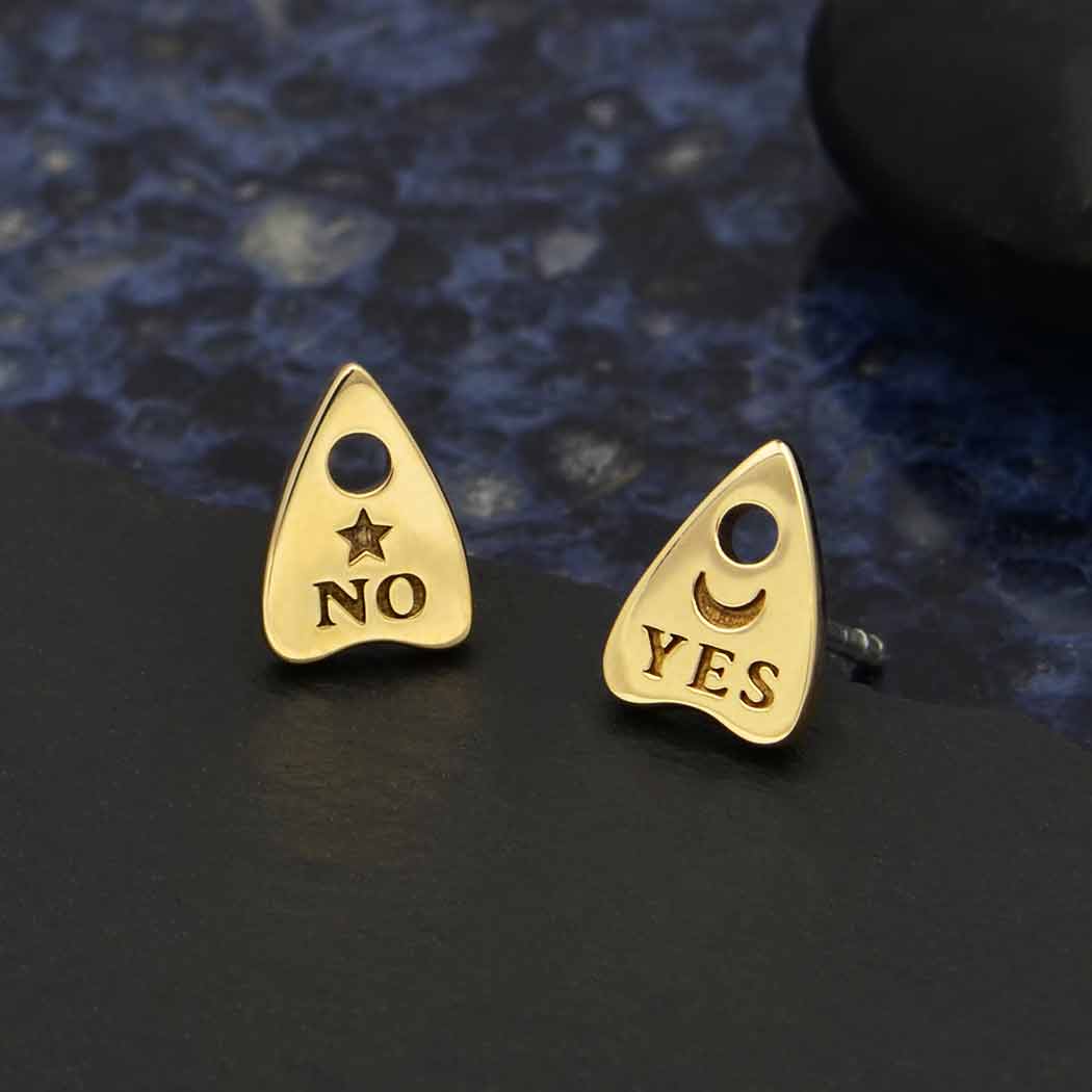 Sterling Silver or Bronze Ouija Post Earrings 9x6mm: Recycled Sterling Silver