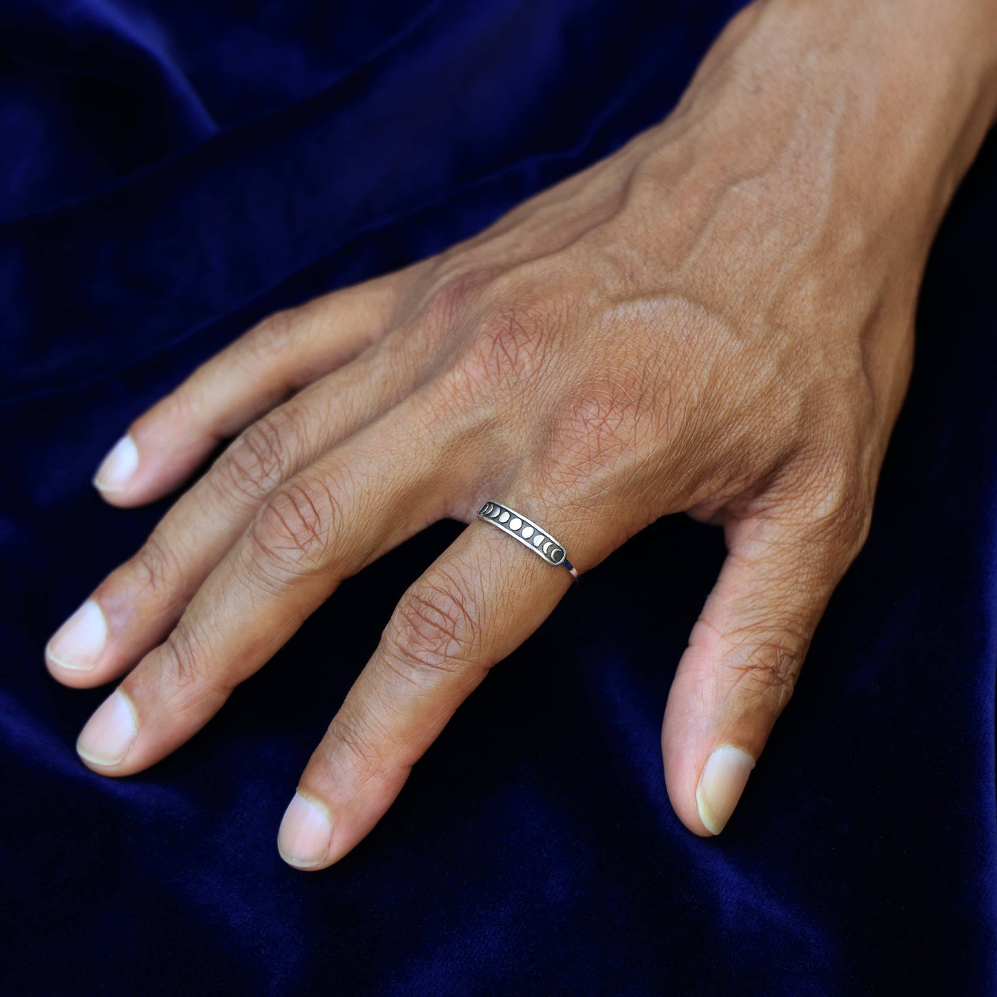 Sterling Silver or Bronze Moon Phases Ring: Recycled Sterling Silver / 9