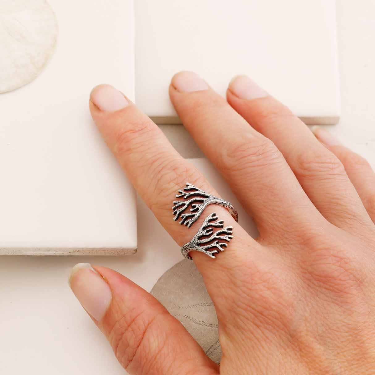 Sterling Silver Adjustable Sea Coral Ring