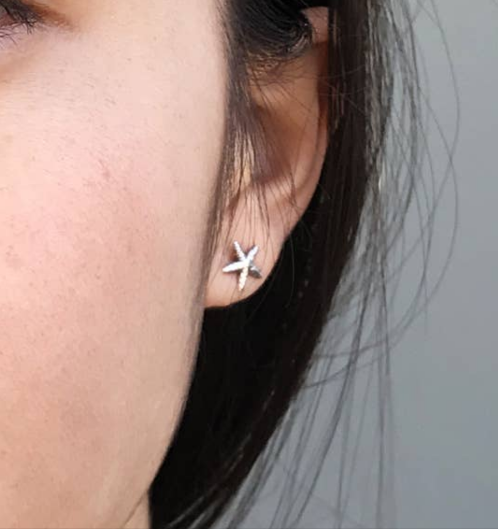 Sterling Silver Stud Earrings - Starfish 8x7mm