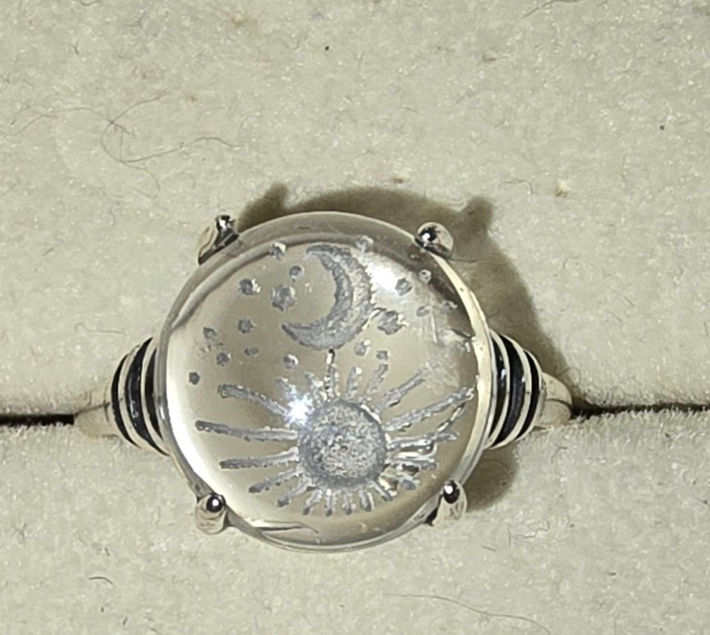 Clear Quartz Laser Moon Star Ring