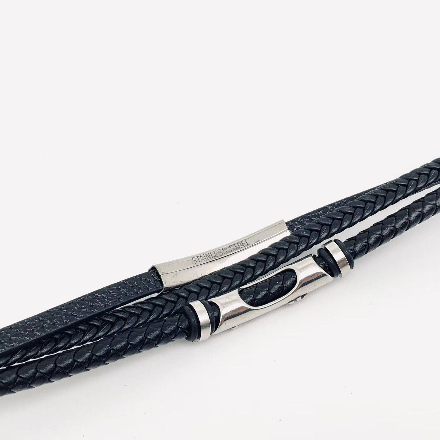 Stainless Steel Cross Leather Triple Layer Bracelet - MJ/BC