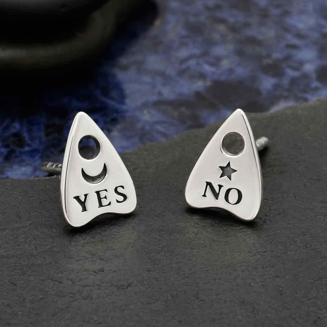 Sterling Silver or Bronze Ouija Post Earrings 9x6mm: Recycled Sterling Silver