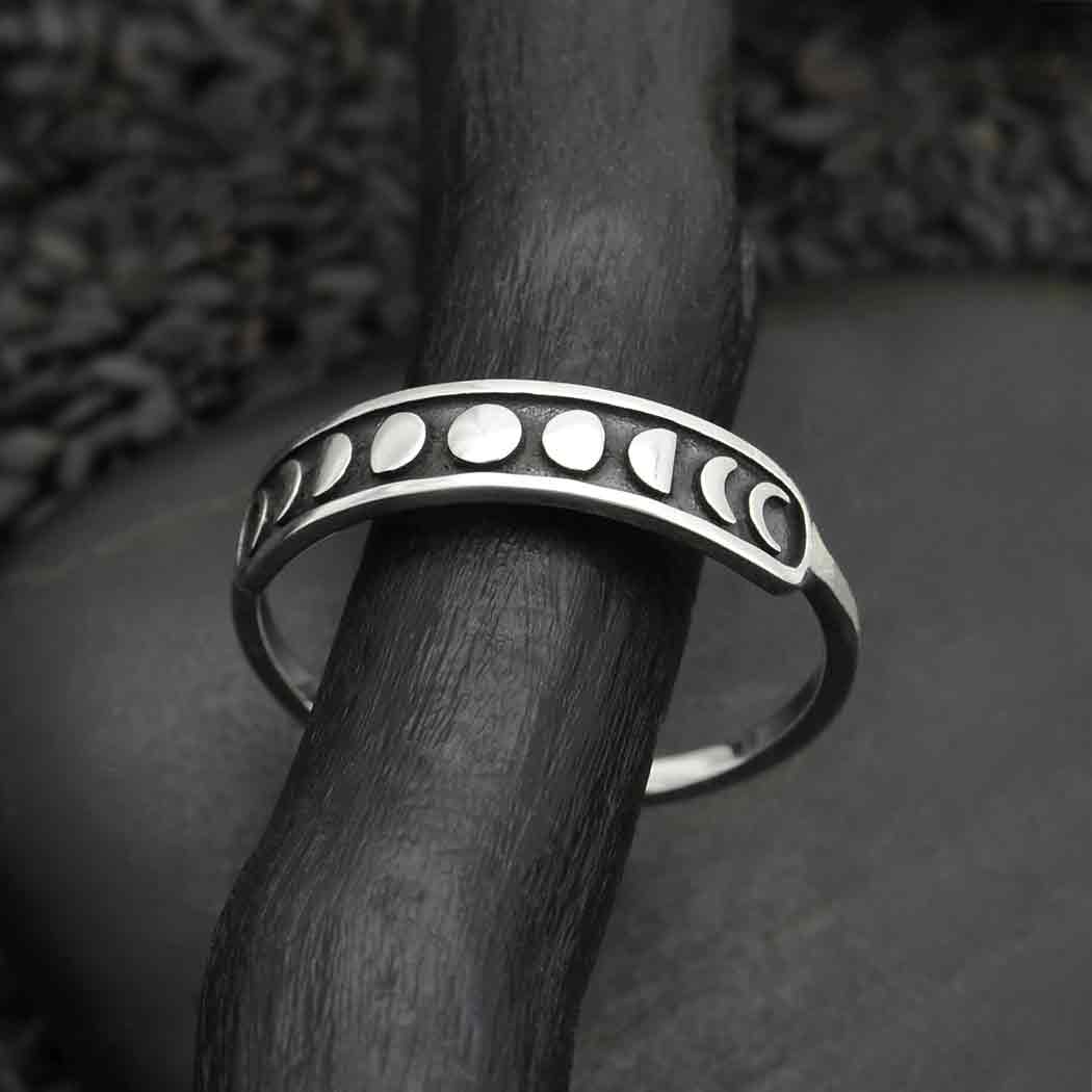 Sterling Silver or Bronze Moon Phases Ring: Recycled Sterling Silver / 9