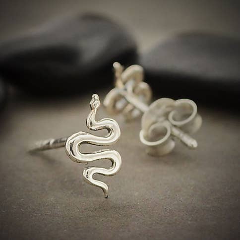Sterling Silver or Bronze Snake Post Earrings 9x5mm: Recycled Sterling Silver