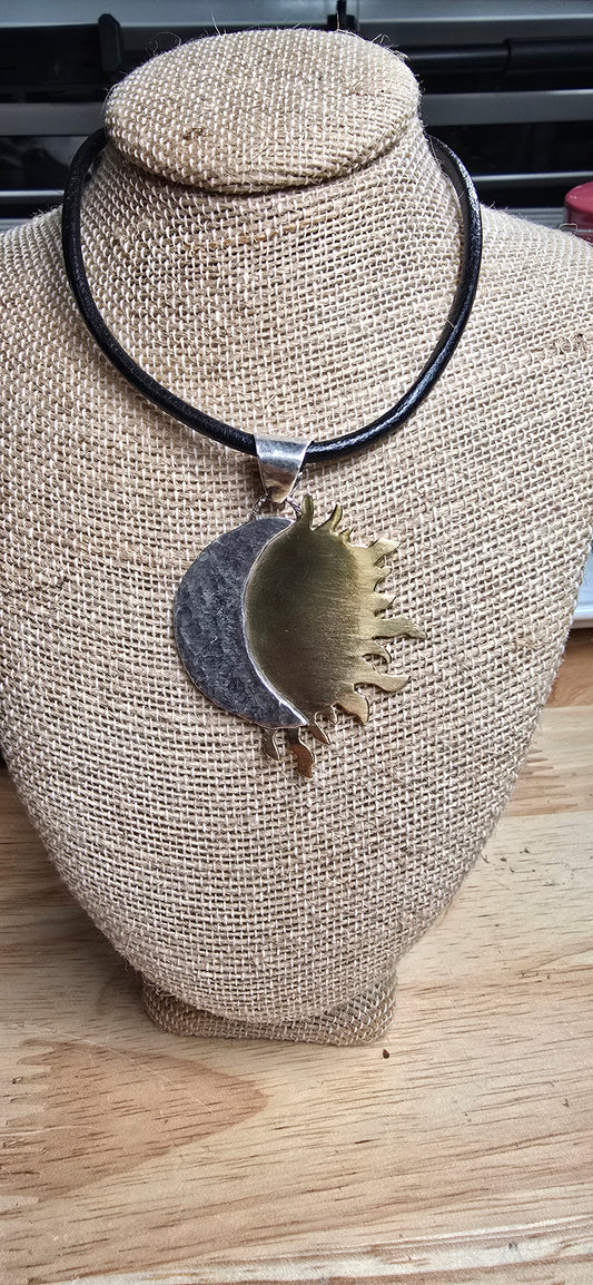 Sterling Silver & Brass Eclipse Moon & Sun Pendant