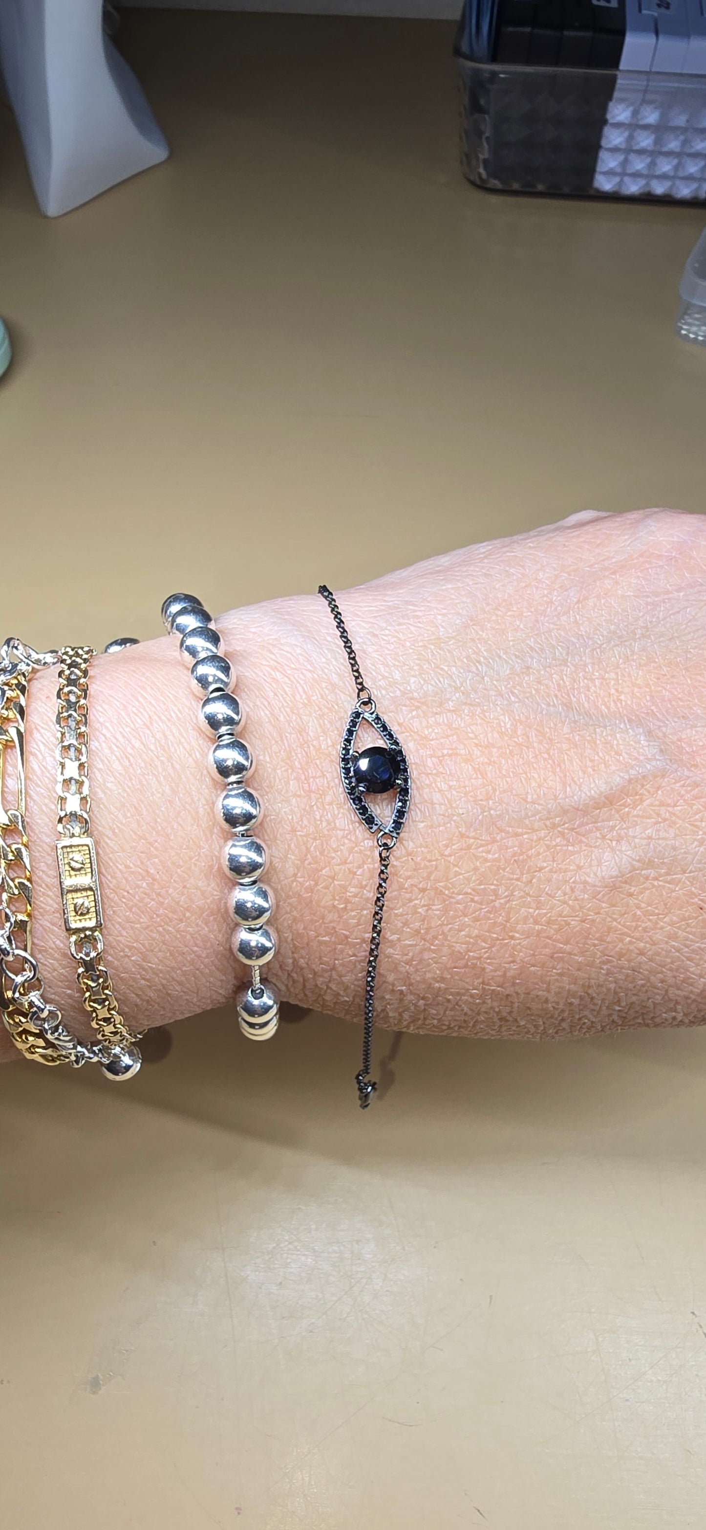 Black Spinel Black Sterling Silver Evil Eye Bracelet