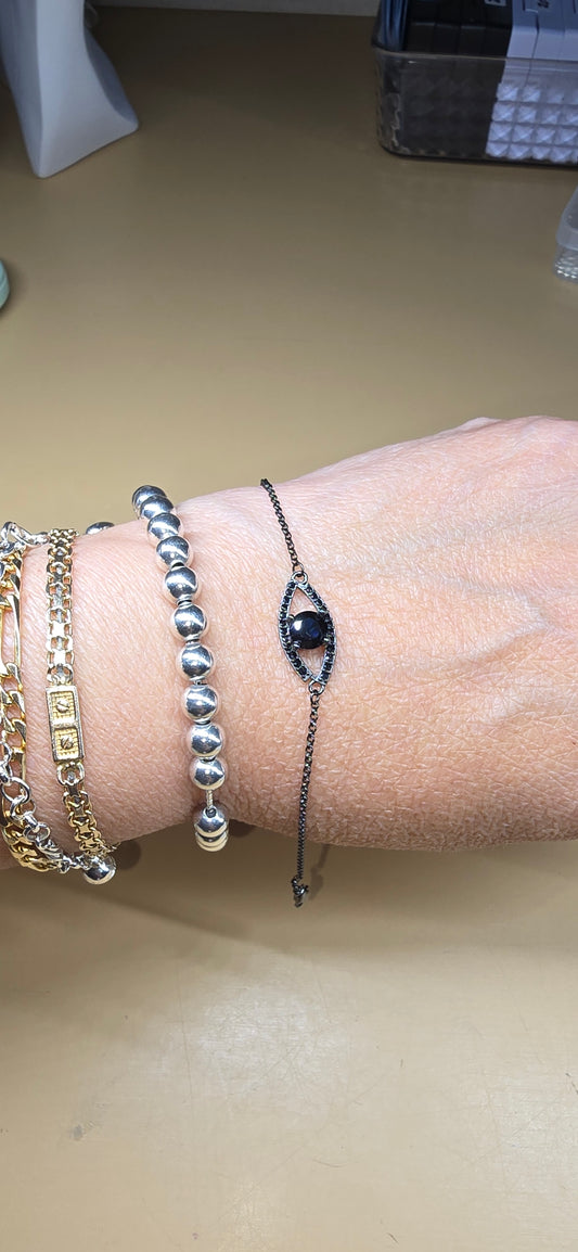 Black Spinel Black Sterling Silver Evil Eye Bracelet