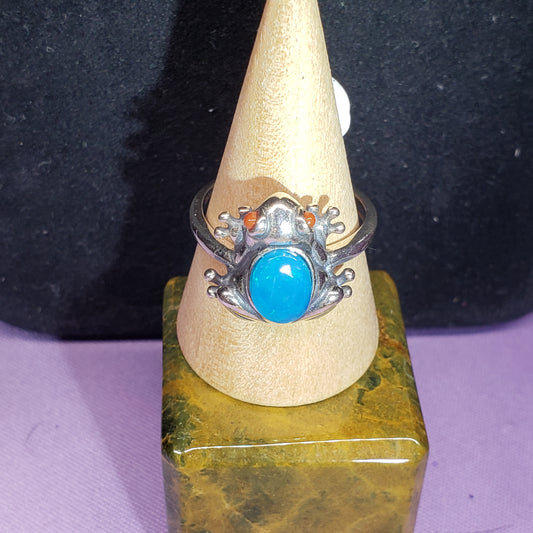 Faceted Blue Opal Frog with Nanhong Agate Eyes Ring