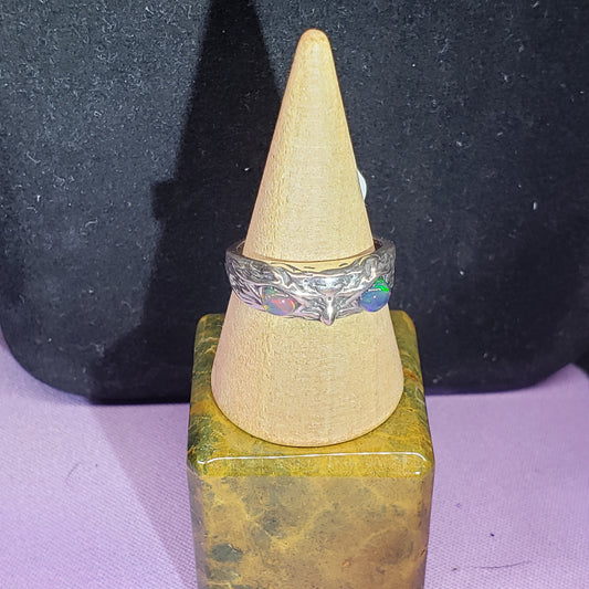 Black Opal Eyes Owl Face Ring