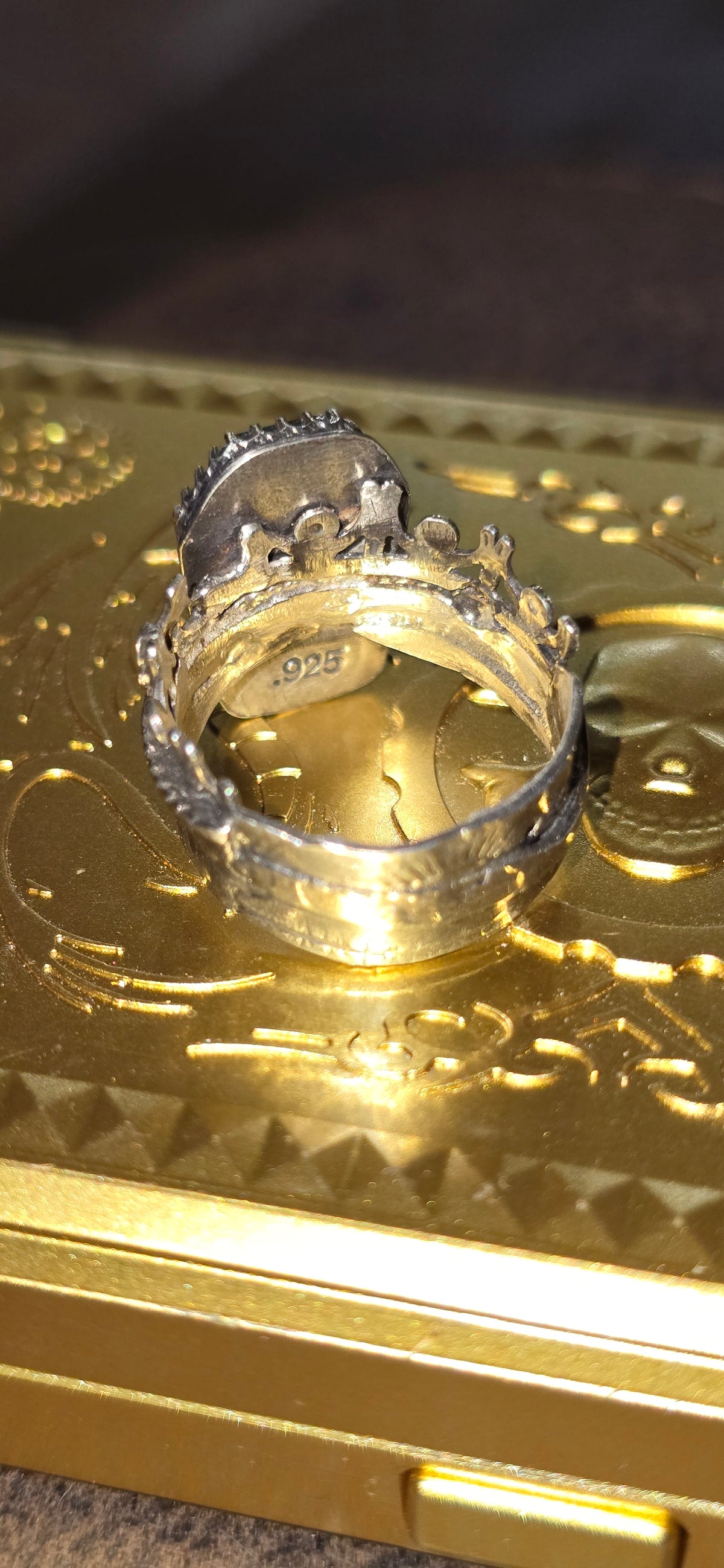 Sterling Silver Moss Agate Coffin Ring
