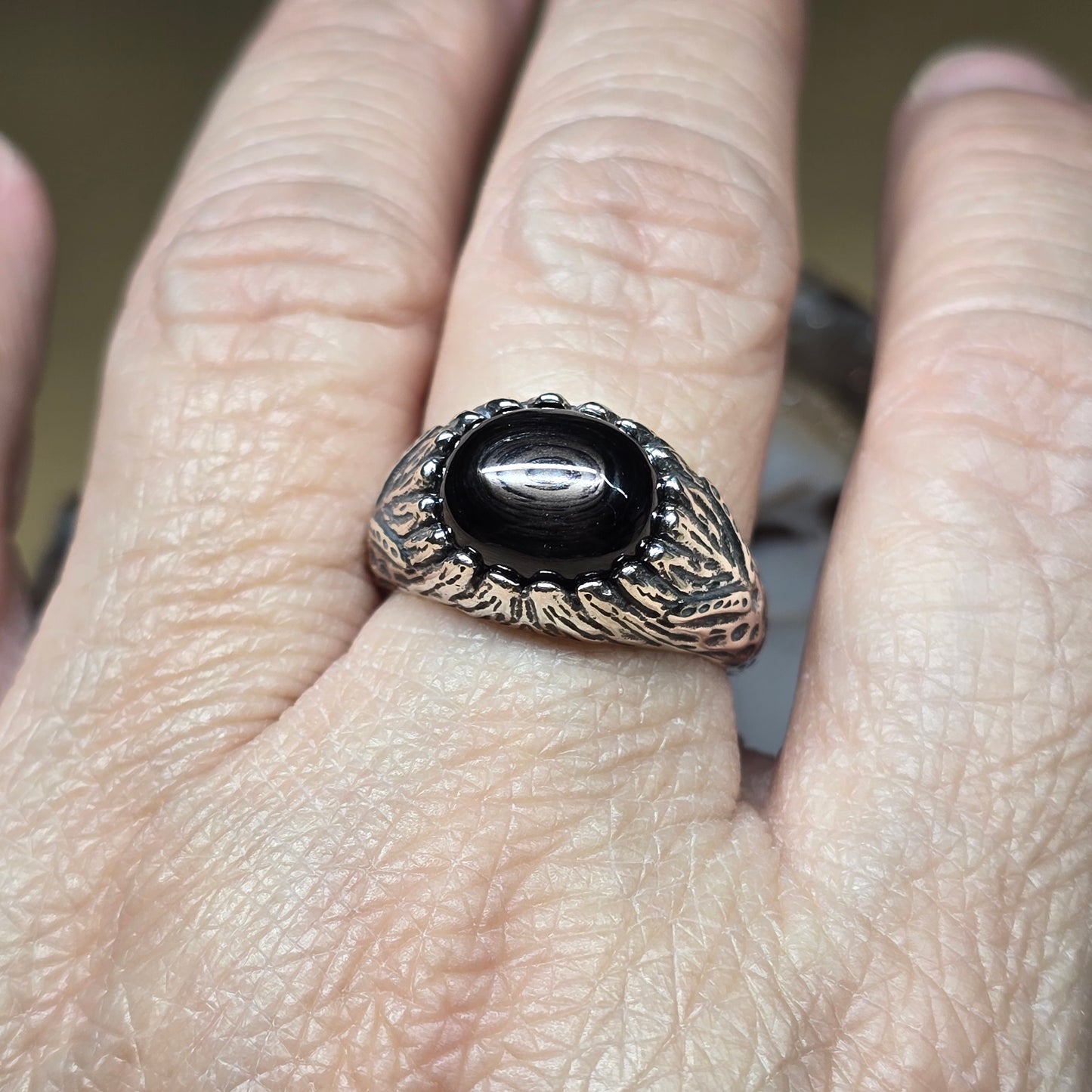 Hypersthene Cabochon E/W Ring,  Sterling Silver