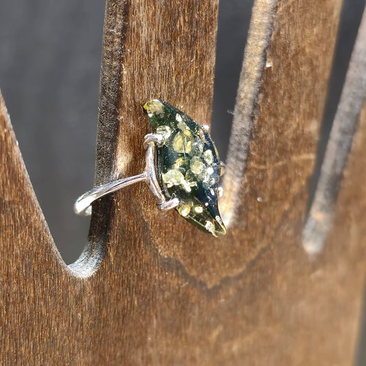Freeform Green Amber Ring