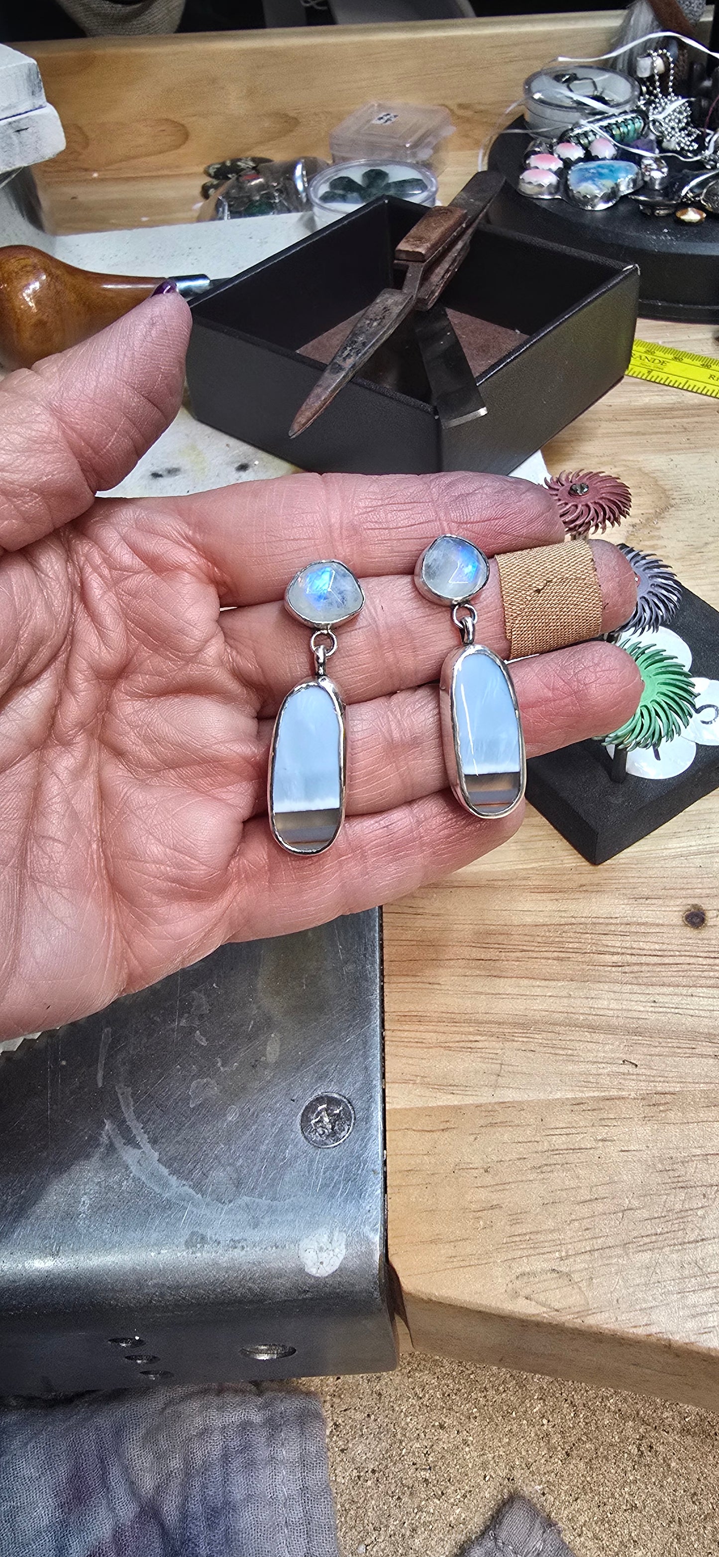 Moonstone & Owyhee Opal Dangle Earrings