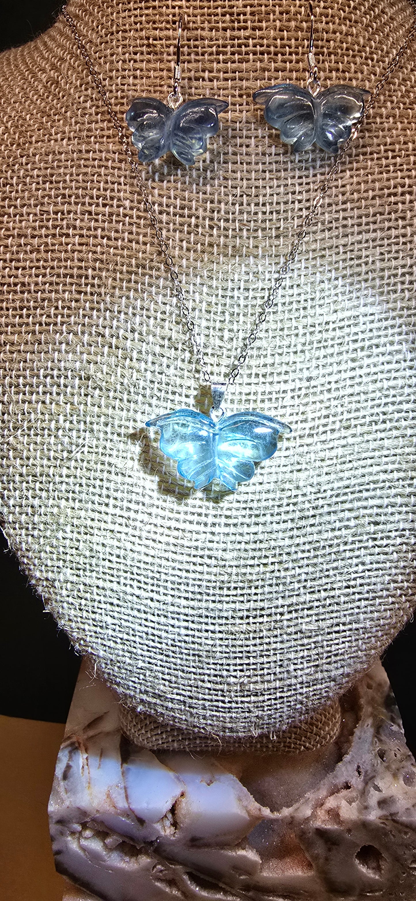 Jedi Aquamarine Butterfly Earring & Necklace Set