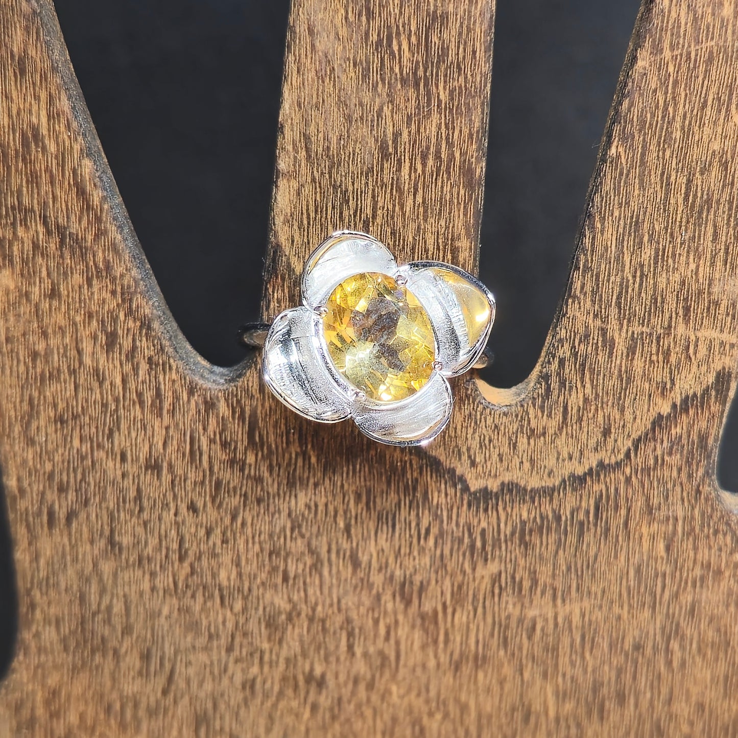 Faceted Citrine Flower Ring