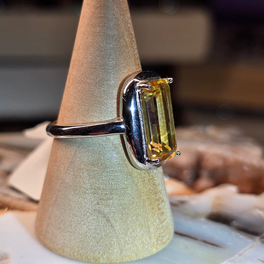 Long Emerald Cut Citrine Ring