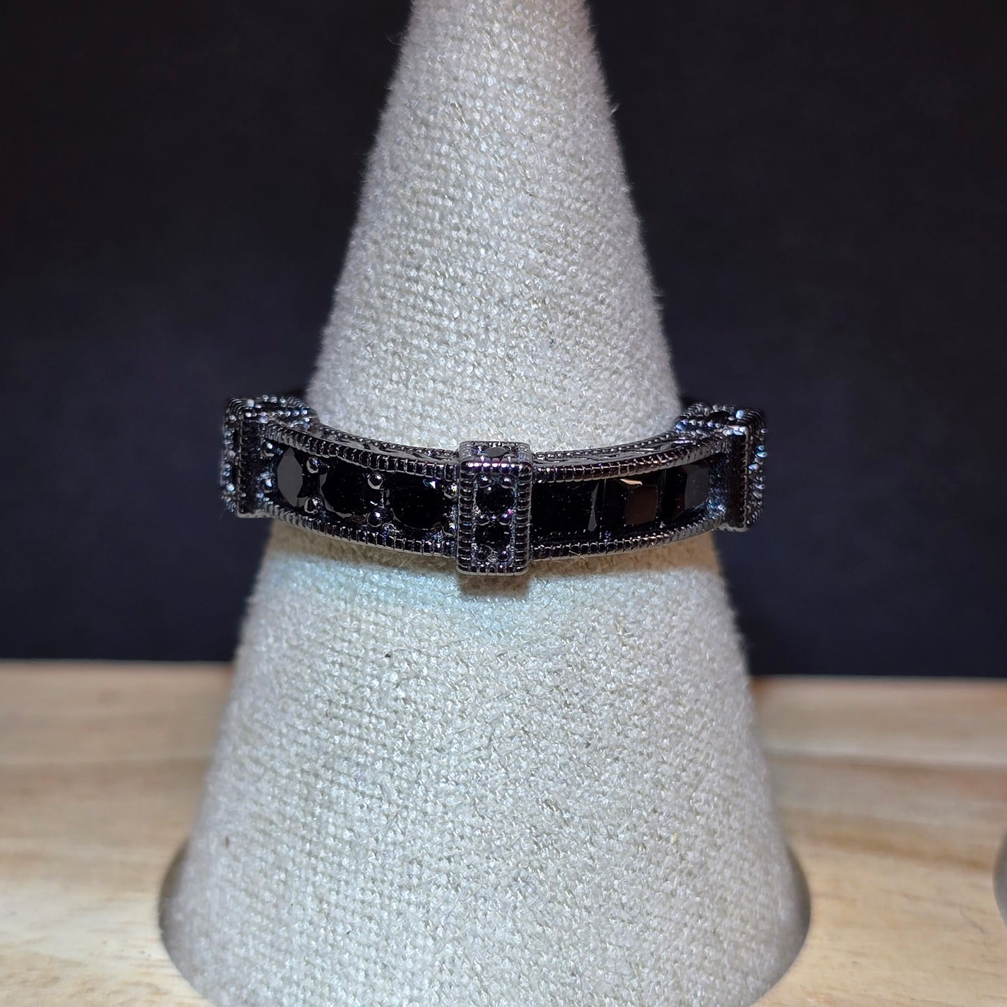 S925 Black Finish Black Spinel Ring