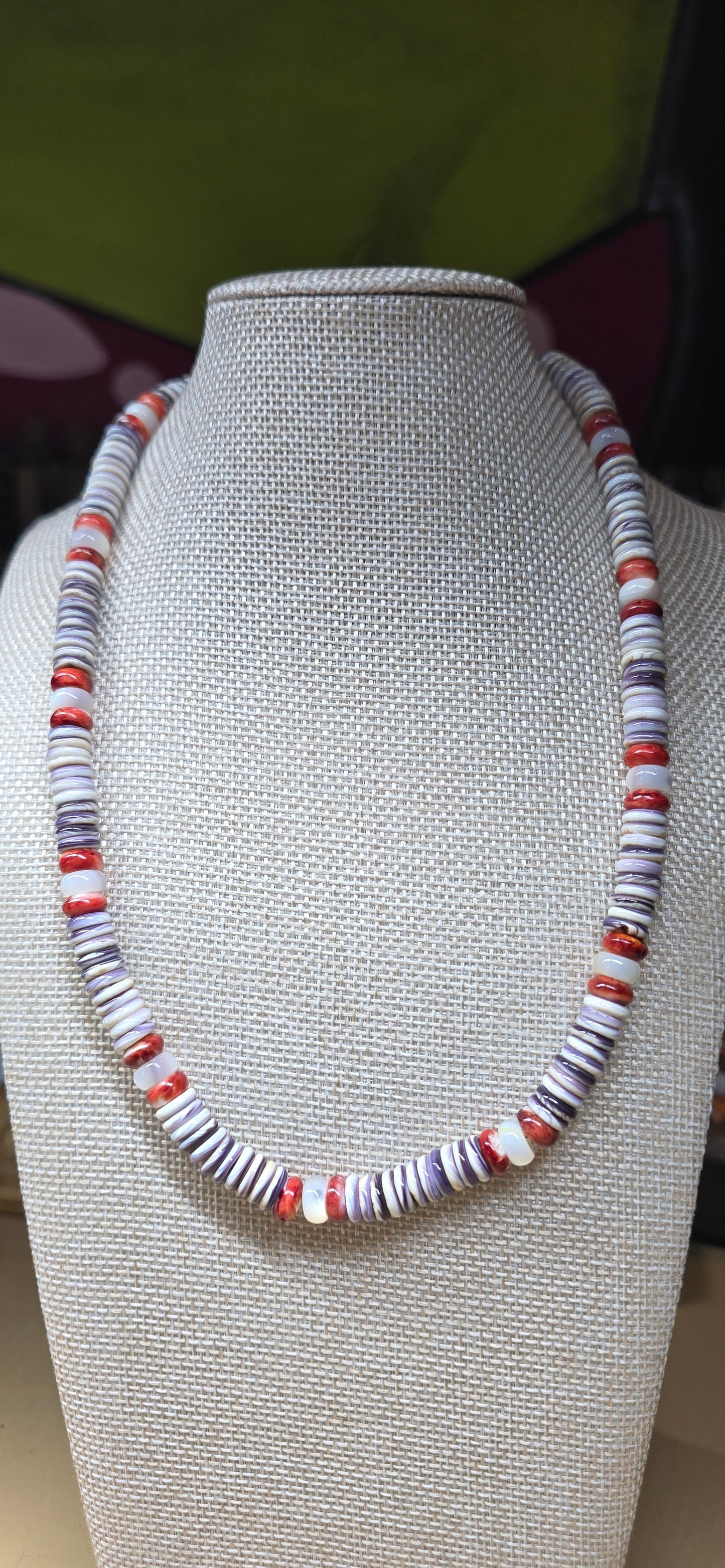 Wampum Shell, Spiney Oyster, & MOP Necklace