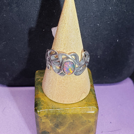 Black Opal Swirls Ring